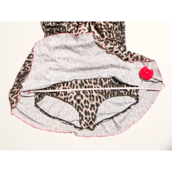Vintage Leopard Print One Piece Skirted Swimsuit 🎀 Pink Ruffle Detail - Picture 8 of 8